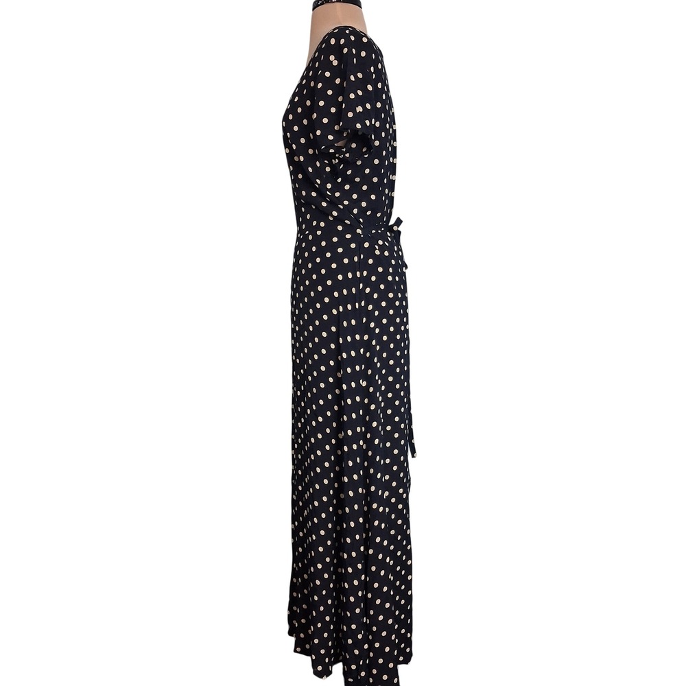 The Limited Navy Blue Polka Dot Maxi Dress Short Sleeve Rayon Sz 10 VTG Style - Picture 2 of 14